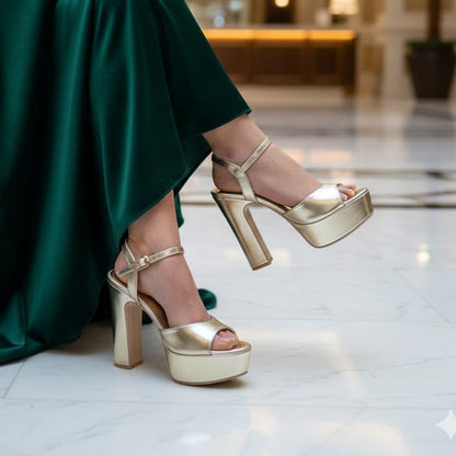 12-13 cm Gold Double Platform Block Heels Lebanon GU13