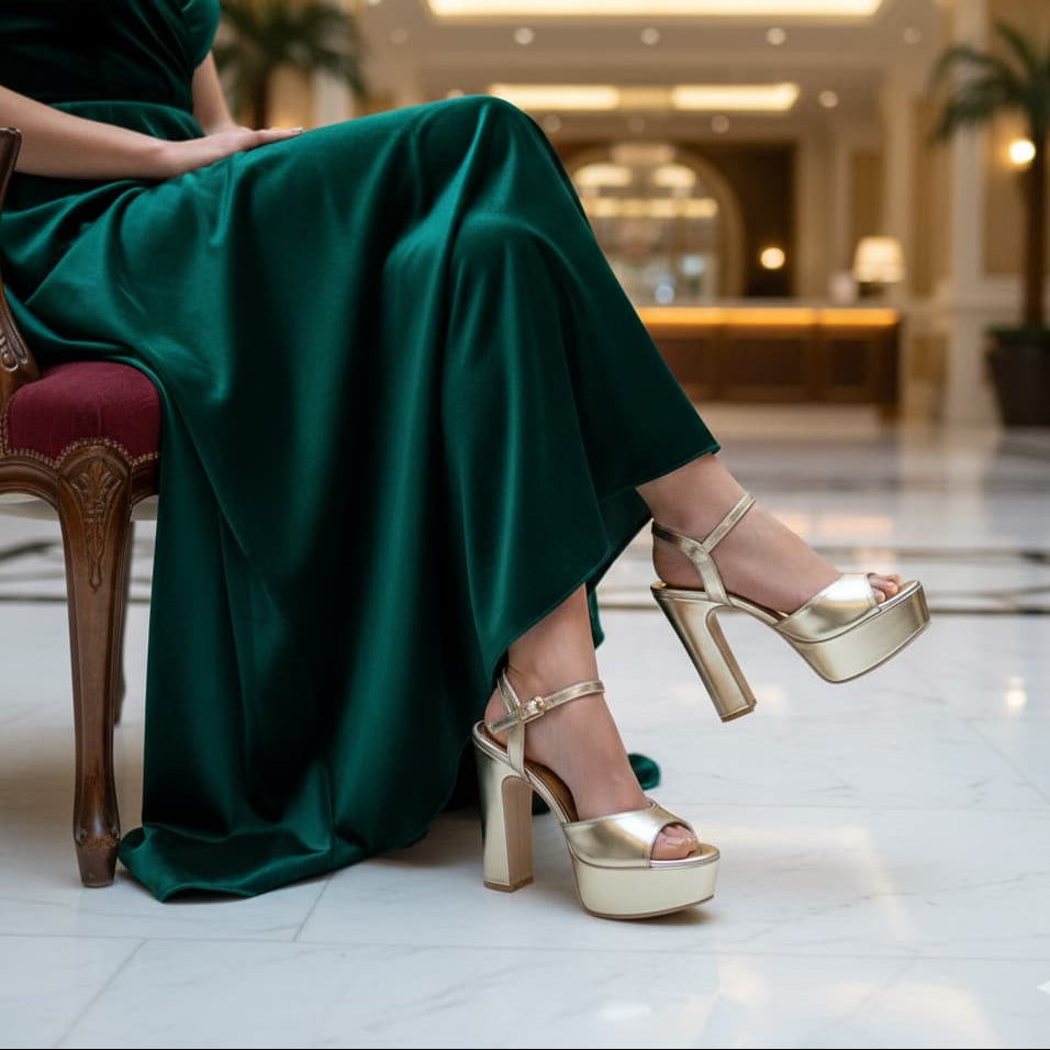 12-13 cm Gold Double Platform Block Heels Lebanon GU13