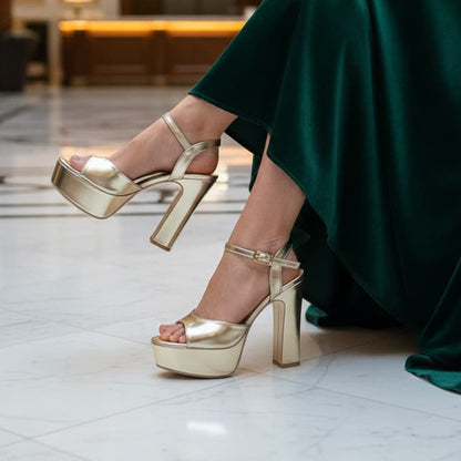 12-13 cm Gold Double Platform Block Heels Lebanon GU13