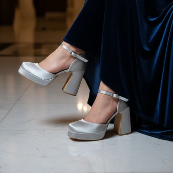 Silver platform high heels 