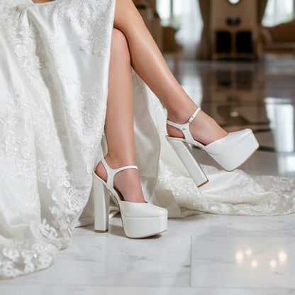 White wedding dress with lace details and white Bridal high-heeled shoes 15 m Beirut Lebanon
