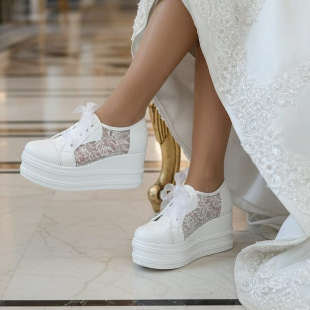 white wedding lace platform sneakers 8cm