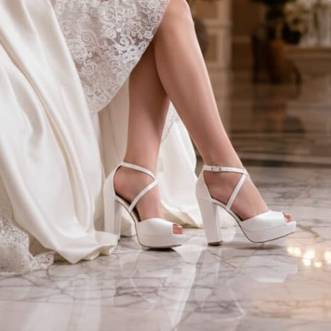 Bride in a white lace dress with Bridal Heel 11cm