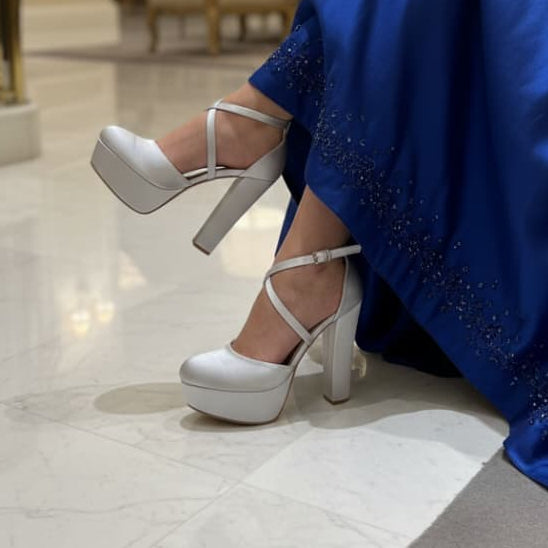 14cm Silver Double Platform Heels