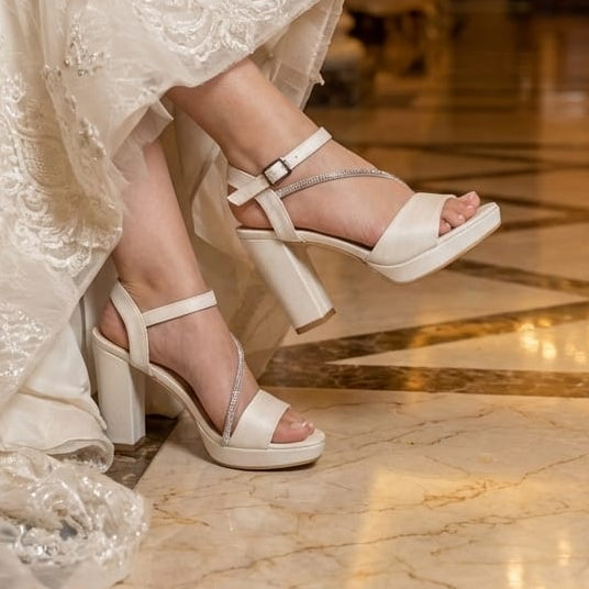 Bridal & Wedding Satin Pearl White Heel Sandals