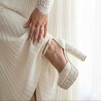 15-16 cm Wedding Pearl White Stones Bridal High Heels Double Semelle L16
