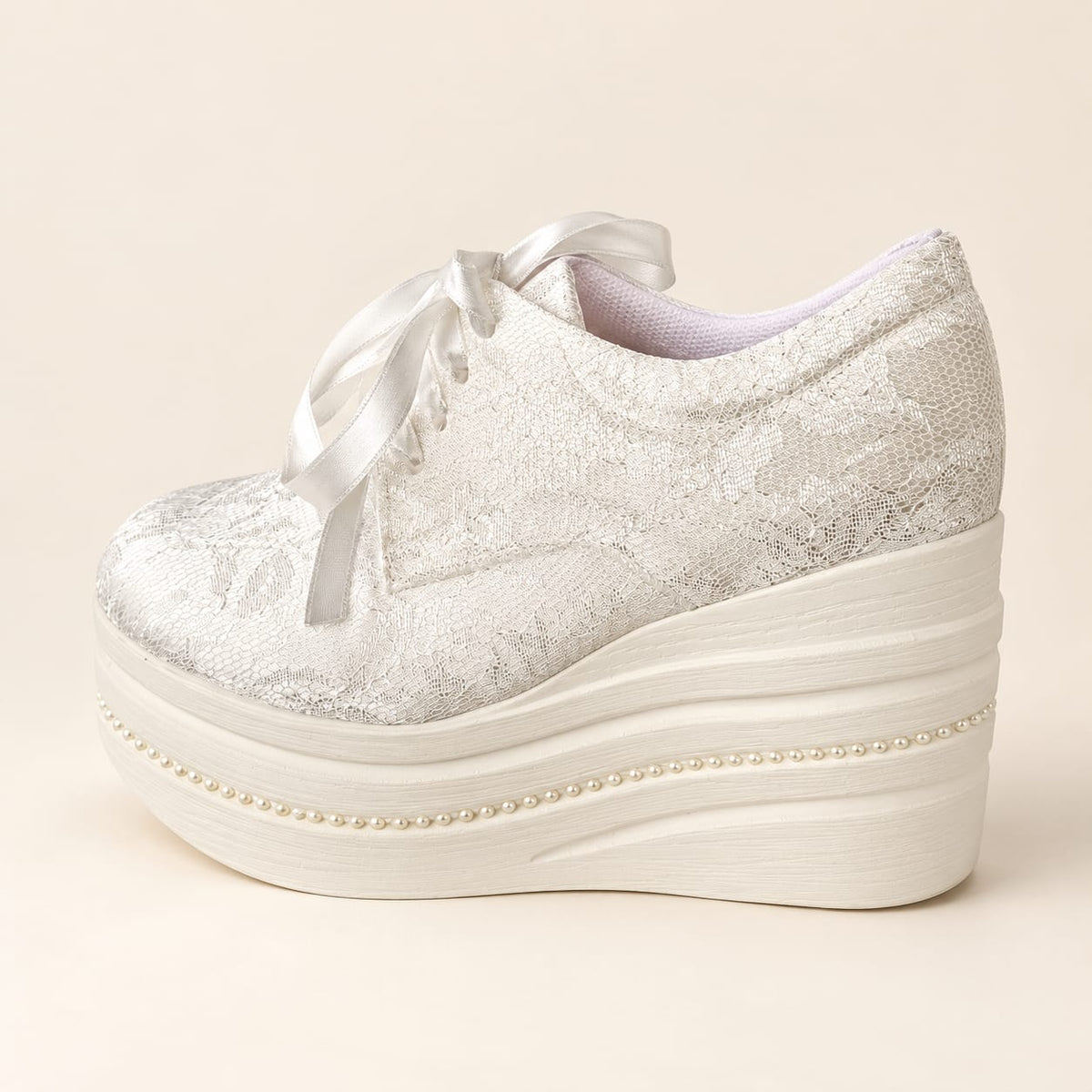 +9-10 cm Bridal Platform Sneakers Wedge Rock with Fault Pearl | Wedding Shoes R10P