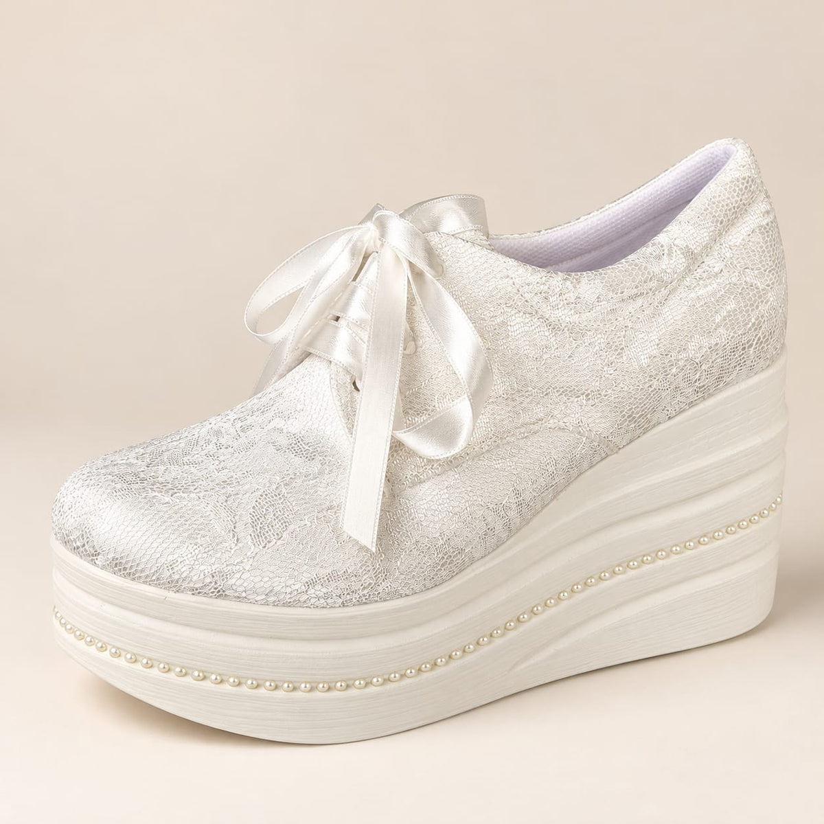 +9-10 cm Bridal Platform Sneakers Wedge Rock with Fault Pearl | Wedding Shoes R10P