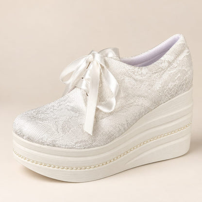 +9-10 cm Bridal Platform Sneakers Wedge Rock with Fault Pearl | Wedding Shoes R10P