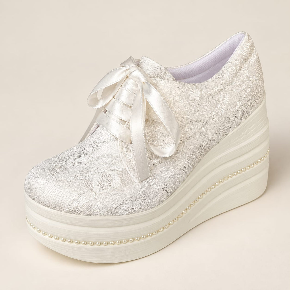 +9-10 cm Bridal Platform Sneakers Wedge Rock with Fault Pearl | Wedding Shoes R10P
