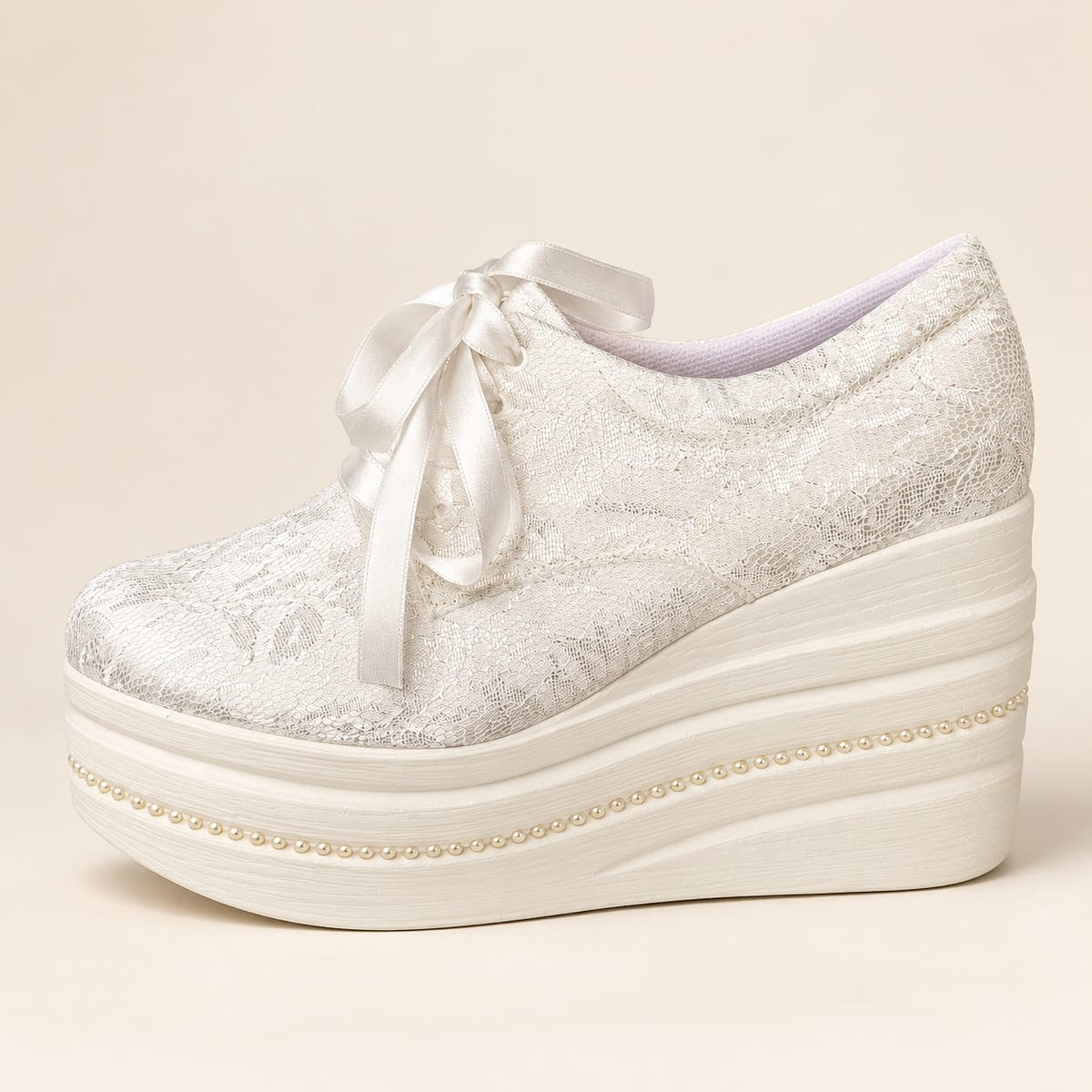 +9-10 cm Bridal Platform Sneakers Wedge Rock with Fault Pearl | Wedding Shoes R10P