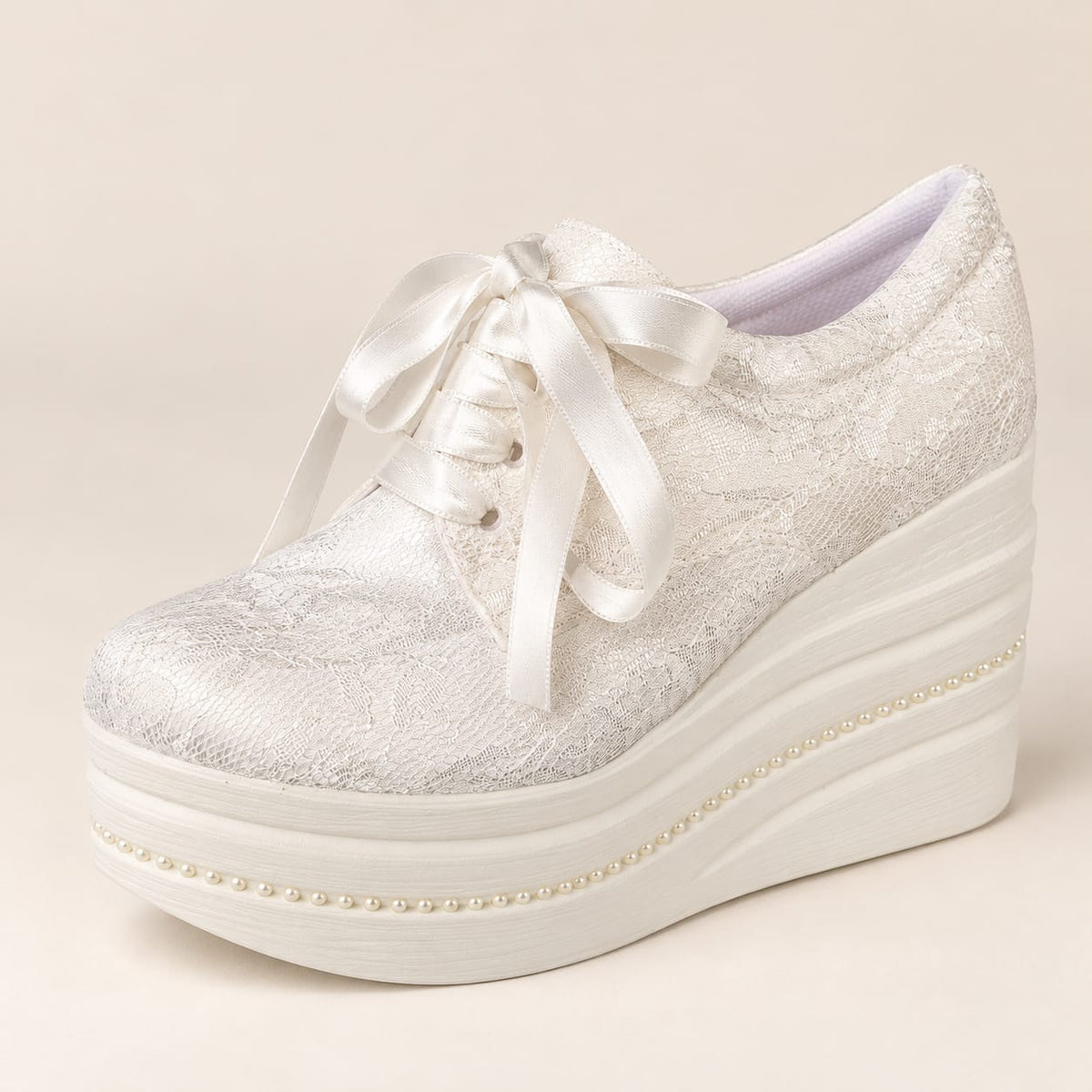+9-10 cm Bridal Platform Sneakers Wedge Rock with Fault Pearl | Wedding Shoes R10P