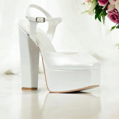 16 cm Pearl White high-heeled shoes double semelle on a white background.