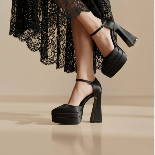  black platform high-heel sandals with ankle straps Lebanon