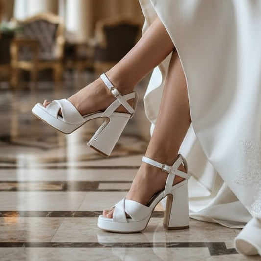 Bride in a wedding dress and bridal shoes sitting on a chair in an elegant room in beirut
