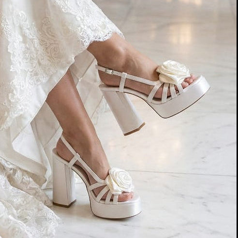 Comfortable white block heel wedding sandals available for delivery in Beirut Lebanon.