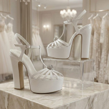 15cm Comfortable white platform wedding shoes available for try at home delivery in Beirut Lebanon.