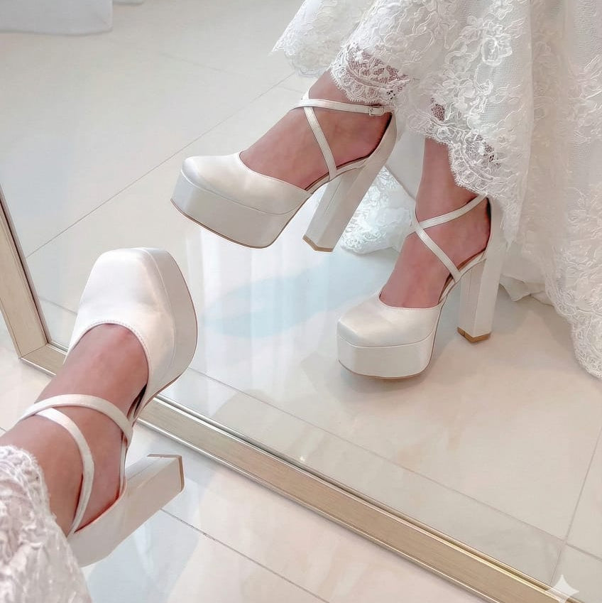 Signature double platform bridal collection by White Lily Brides, the premier online bridal shoe shop in Beirut, Lebanon.