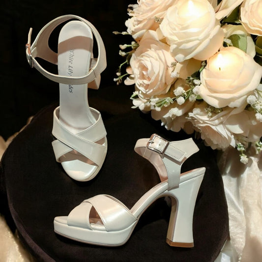 Pearl White Bridal Heels with 10cm Heel and 2cm Platform | Leather Wedding Shoes by White Lily Brides Beirut Lebanon