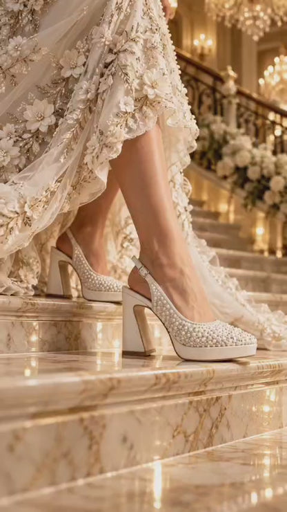 12 cm Bridal Platform Block Heels | Wedding & Special Events