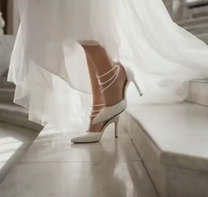 10 cm Elegant Pearl-Strap Pointed Toe Bridal Heels Lebanon Natty-10-P