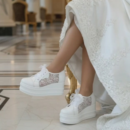 Comfortable Bridal Wedge Sneakers wearing by Bride in Beirut Lobby