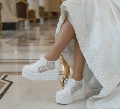 Comfortable Bridal Wedge Sneakers wearing by Bride in Beirut Lobby