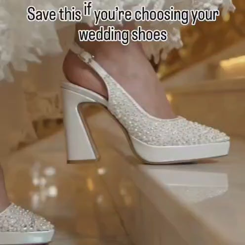 12 cm Pearl-embellished platform bridal shoe with block heel from the Wedding and Bridal Shoes Brides, Beirut Lebanon.