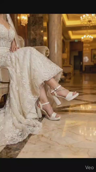 Bridal & Wedding Satin Pearl White Heel Sandals