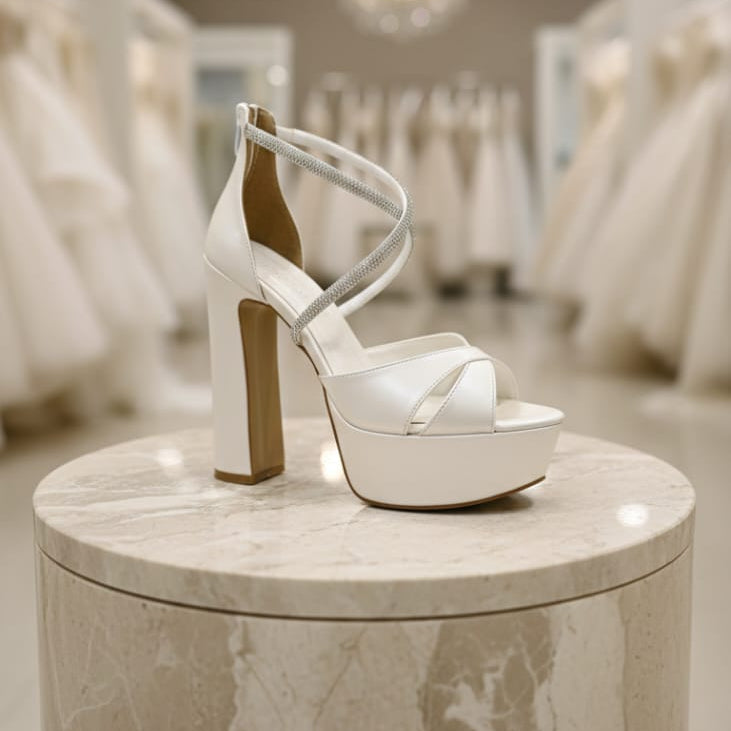 Timeless white bridal sandals with chunky heel for wedding and special occasions in Beirut Lebanon

