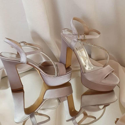 more Comfy in Beirut Silver Satin Sandals platform heels Shoes in Beirut by White Lily Brides from 12 cm to 13 cm
