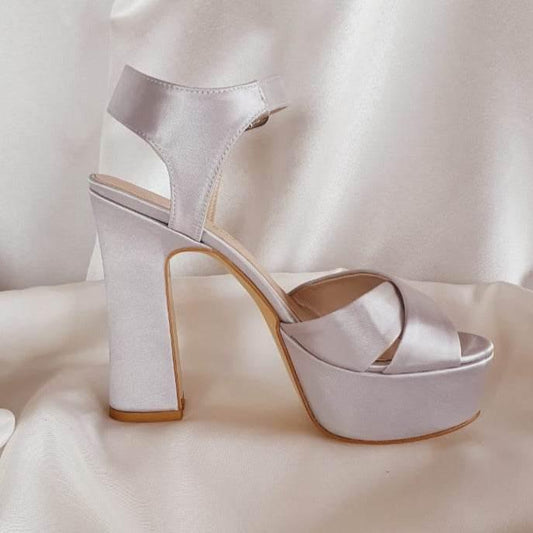 Comfortable Satin Silver Bridal Platform Double Semele Heel for brides and Bridesmaids, special occasions, Graduations Promo in Beirut Lebanon